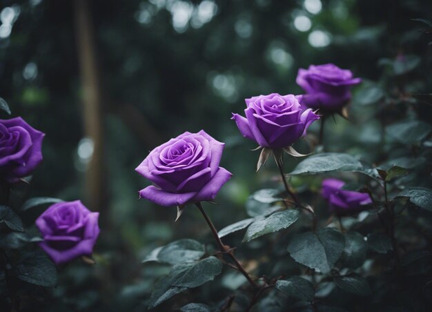 Un jardin de roses violettes