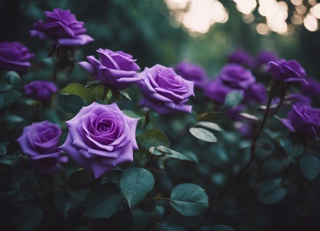 Photo un jardin de roses violettes