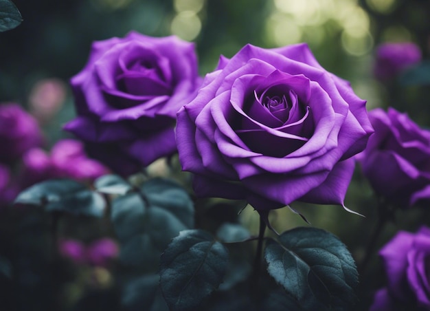 Photo un jardin de roses violettes