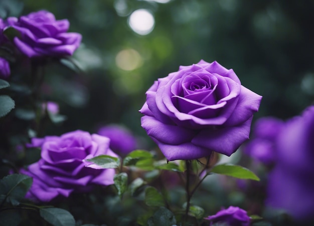 Un jardin de roses violettes