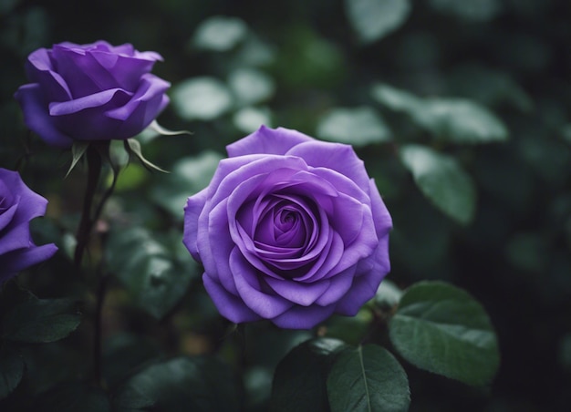 Un jardin de roses violettes