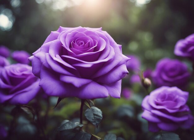 Un jardin de roses violettes