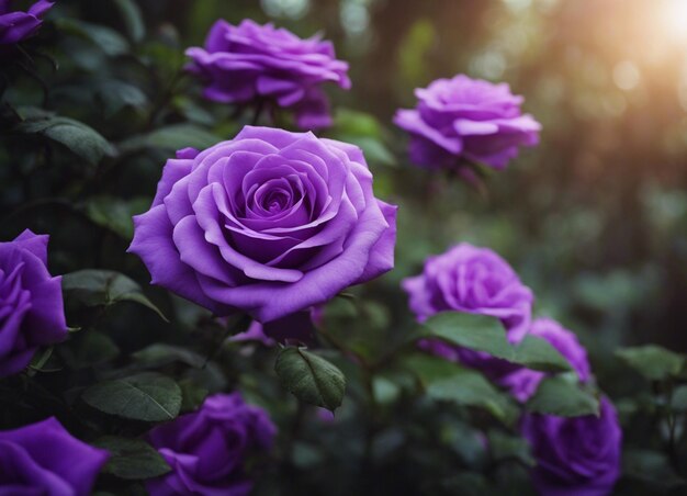 Un jardin de roses violettes