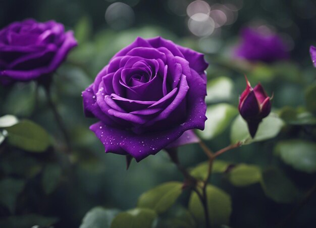 Un jardin de roses violettes