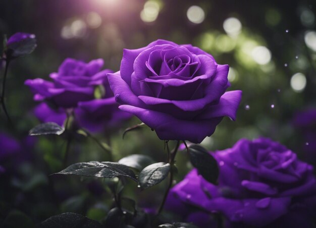 Un jardin de roses violettes