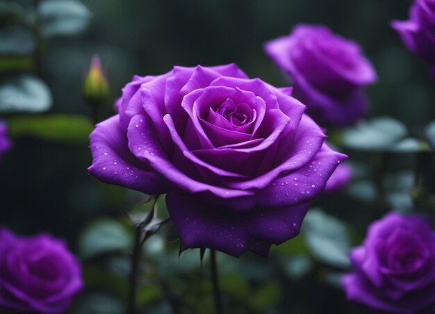 Un jardin de roses violettes