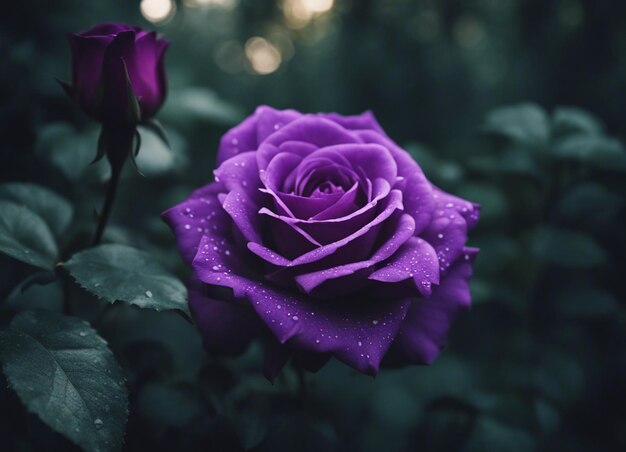 Un jardin de roses violettes