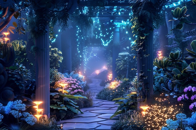 Jardin secret avec des plantes bioluminescentes et de l'encha