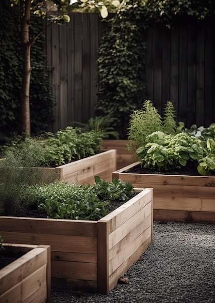 Jardin surélevé avec plantes Concept de jardinage à la maison avec jardins surélevés