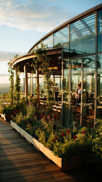 Un jardin sur le toit avec des fruits et des légumes qui poussent