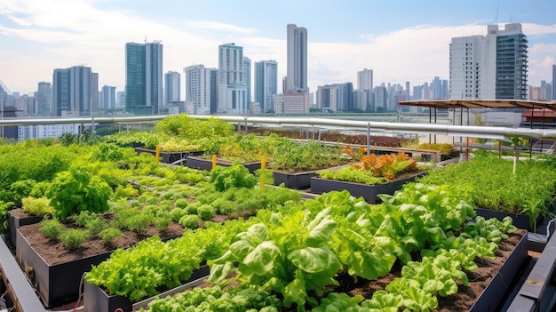 Jardin sur le toit Potager sur le toit Cultiver des légumes sur le toit de l'immeuble Agriculture en milieu urbain sur le toit de l'immeuble