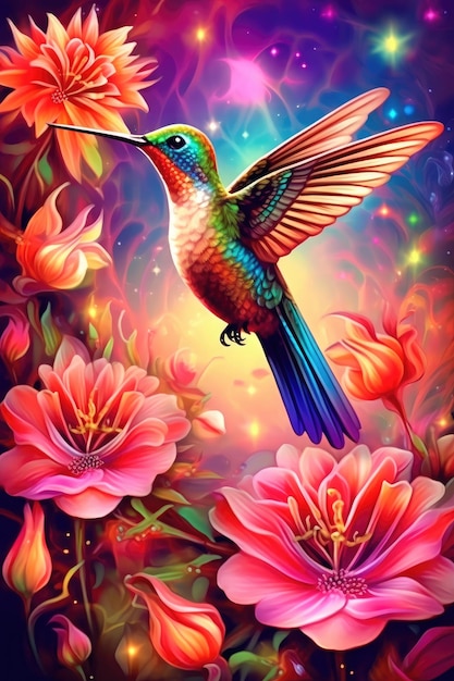 Un jardin tropical abrite un magnifique colibri multicolore Illustration Generative AI