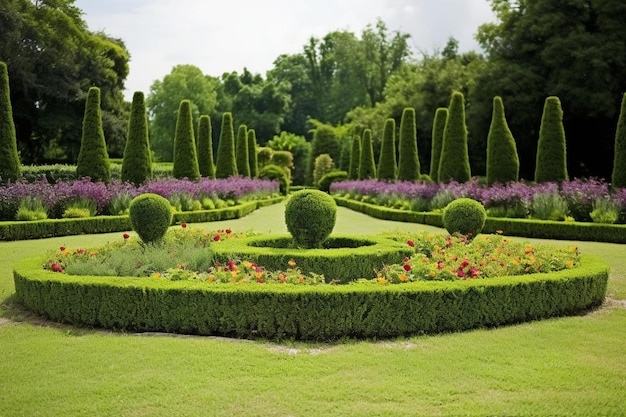 un jardin vert luxuriant avec beaucoup de fleurs