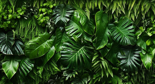 Jardin vertical avec feuilles vertes tropicales génératives ai