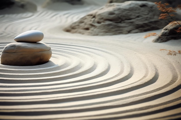Jardin zen avec du sable et des pierres à l'arrière-plan de soins personnels