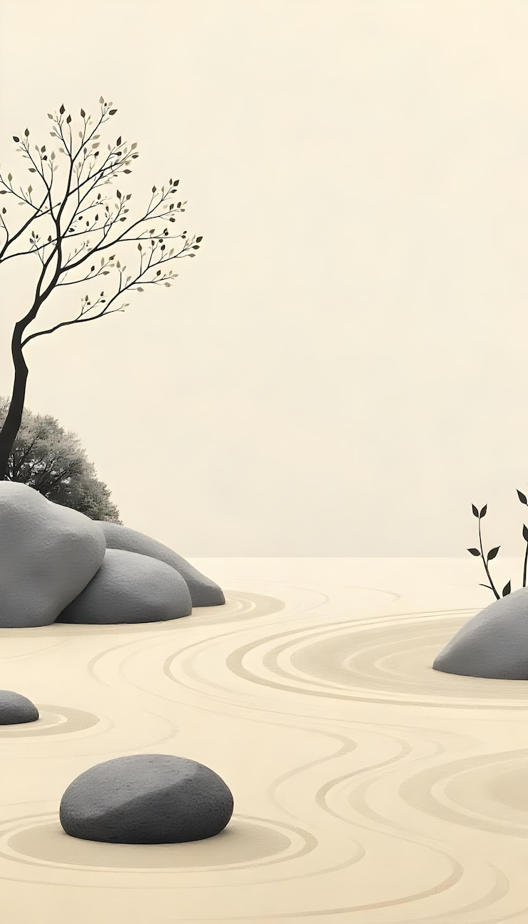 Photo jardin zen avec du sable râpé et des pierres tranquilles papier peint pour téléphone