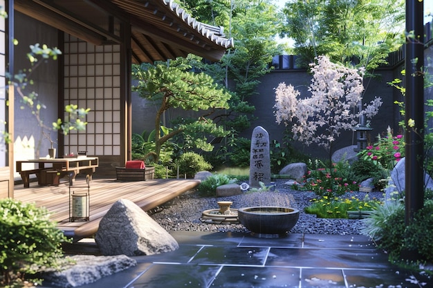 Jardin zen japonais inspiré du patio extérieur octane r