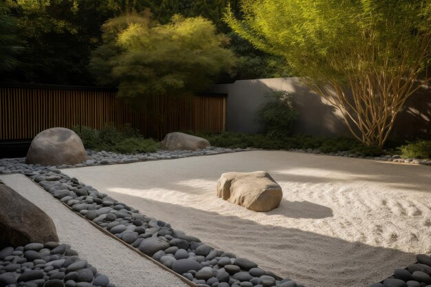 Photo le jardin zen, le soleil levant, la pureté du printemps, génère l'ai.