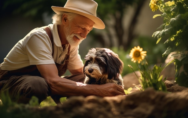 Jardinage amusant avec un chiot joueur