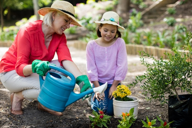 Jardinage de grand-mère et petite-fille