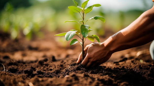 jardinier plantant dans le sol