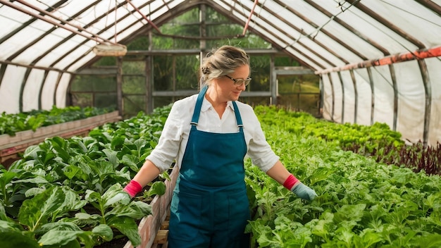 Une jardinière dans une serre