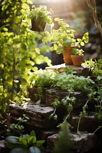 une jardinière avec un pot suspendu