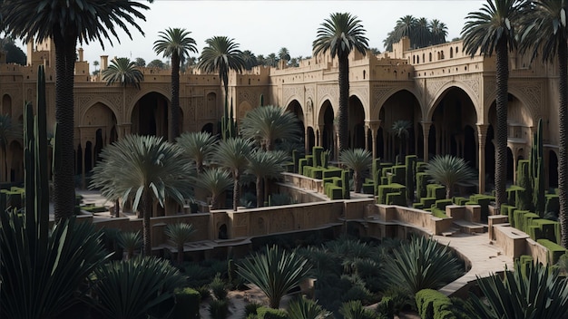 Photo jardins antiques de babylone dominés par des tons terreux