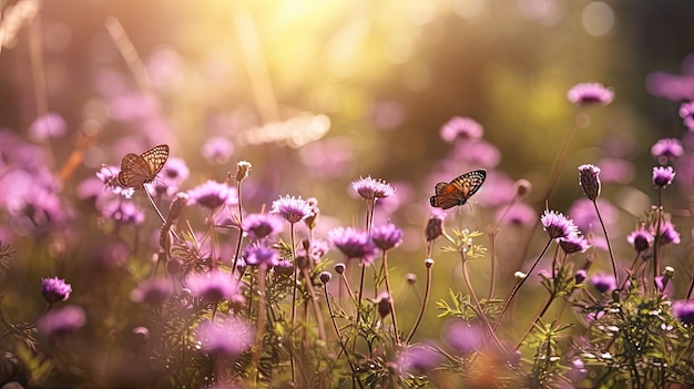 Des jardins de couleurs précieuses Une prairie fleurie de fleurs violettes d'été de printemps avec