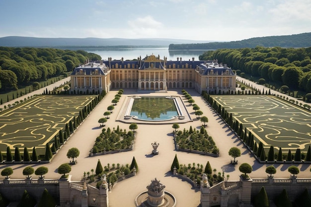 Les jardins du palais sont montrés sur cette image.