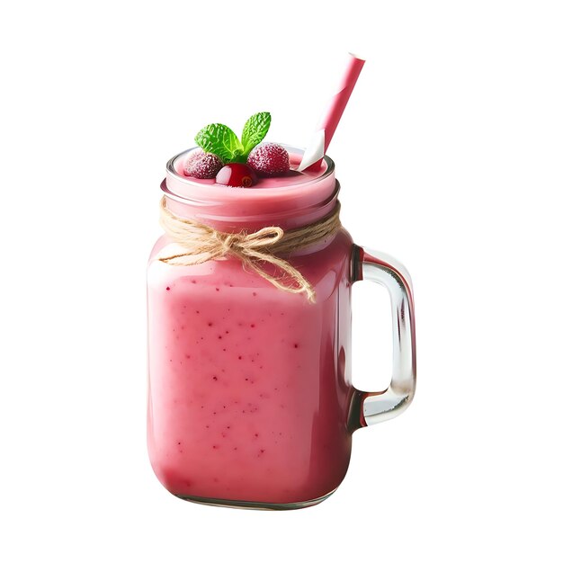 Jarre Mason de smoothie de cerise isolé sur un fond transparent Chemin de coupe inclus