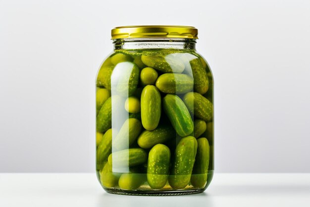 Jarre en verre transparent avec une étiquette pour les cornichons