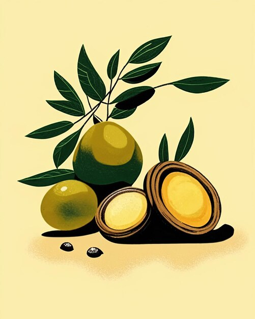Jarres d'huile d'olive avec des olives et de l'huile en bouteille