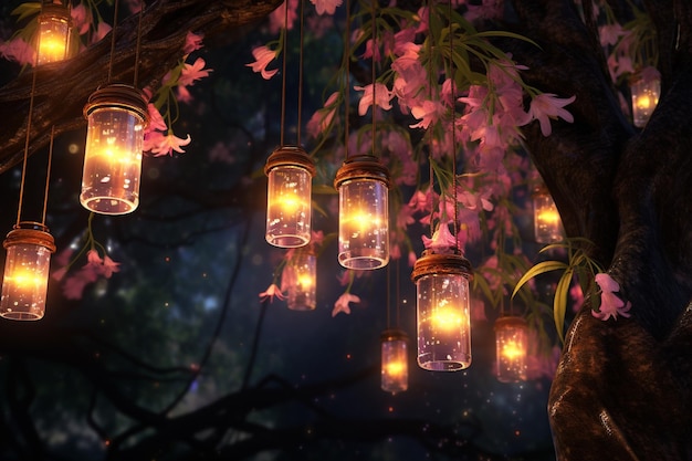 Des jarres de lucioles brillantes suspendues à une flore mystique 00112 02