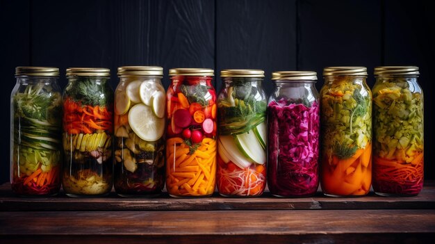 Jars de conservation de variétés de cornichons marinés Nourriture fermentée maison