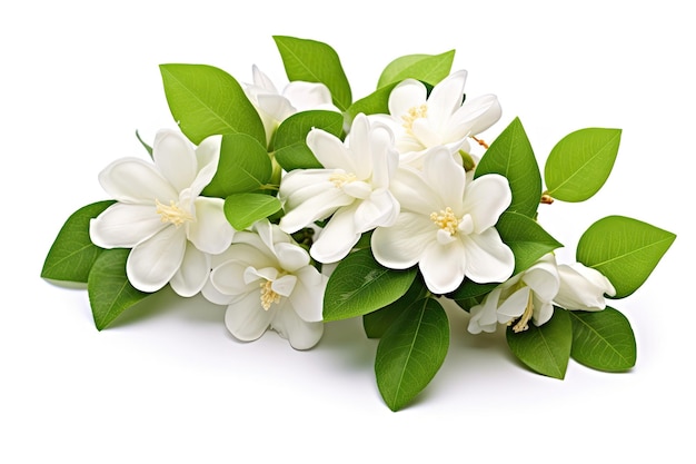 Le jasmin fleurit seul sur un fond blanc