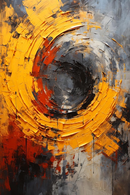 jaune noir cercle rouille plâtre matériaux tiré spirale vortex orange brouillard empâtement peinture renversé