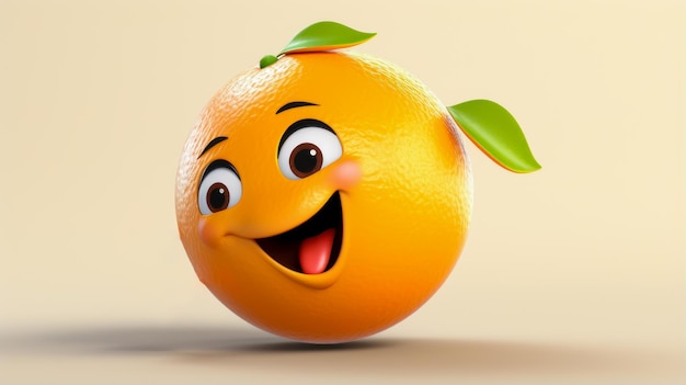 Photo jaune orange avec un visage joyeux 3d sur un fond blanc personnages de dessins animés tridimensionnels