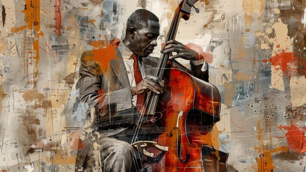 Jazz Rhapsody double bassiste mélangé avec Urban Sheet Music Collage