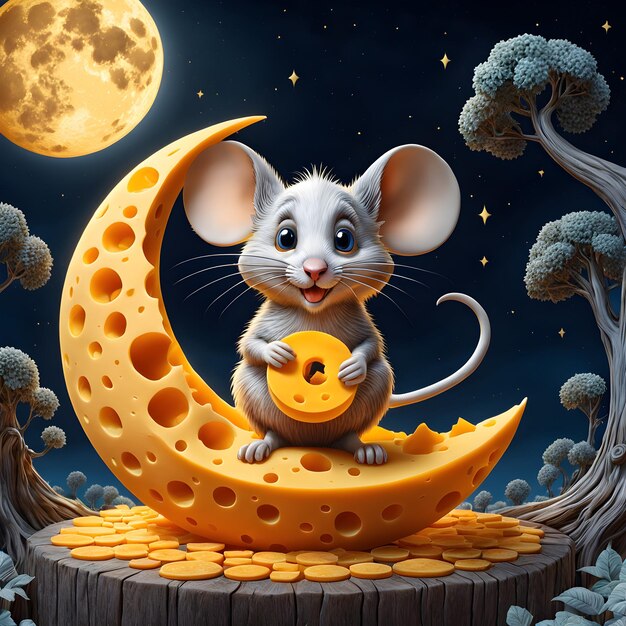 Je suis tombé sur cet adorable dessin animé en 3D d'une lune faite entièrement de fromage cheddar avec un ti