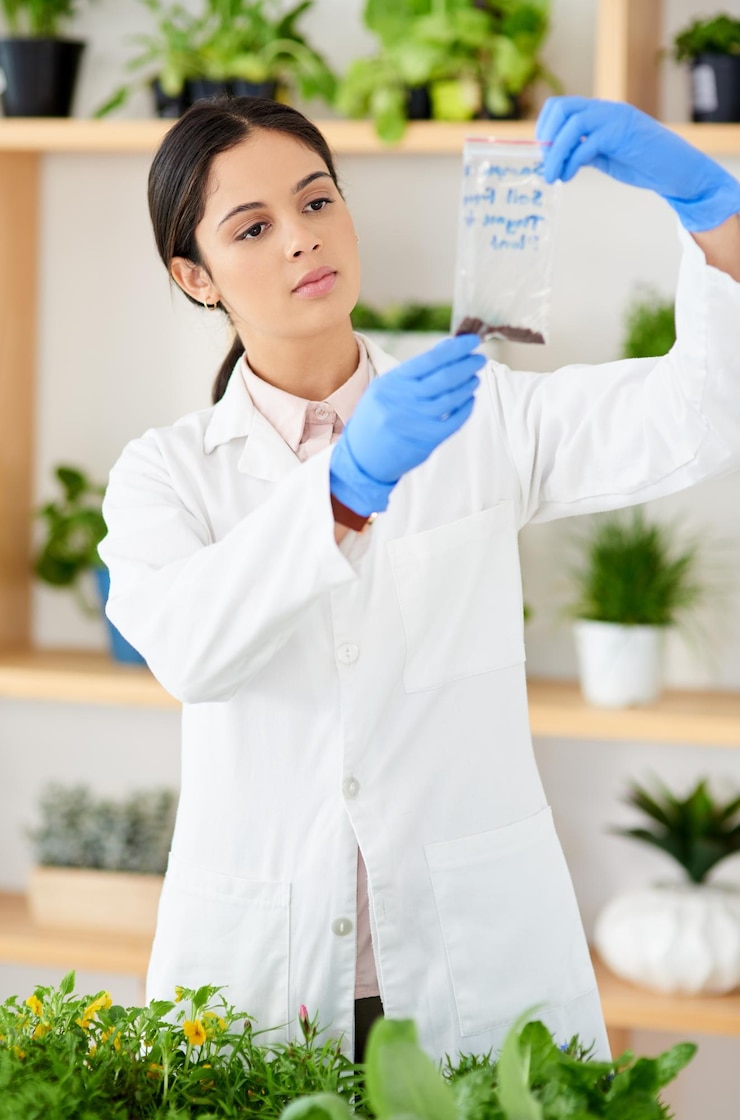 Photo je vais les envoyer pour les tester photo d'un jeune scientifique travaillant avec des échantillons de plantes dans un laboratoire
