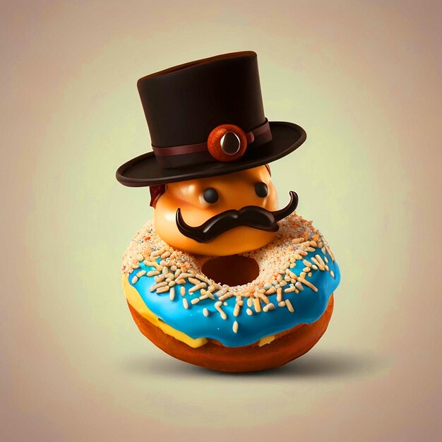 Je veux un logo sur un mini donut avec sa moustache de chapeau et sa canne