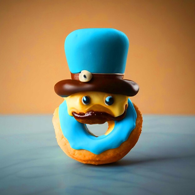 Je veux un logo sur un mini donut avec sa moustache de chapeau et sa canne