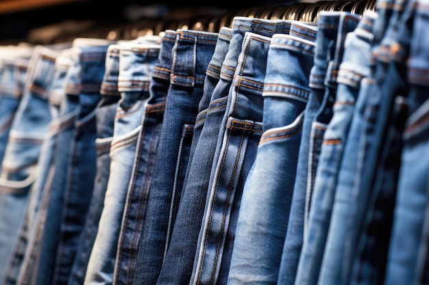 Jeans en denim à la mode dans diverses coupes et lavages organisés dans le placard Generative AI