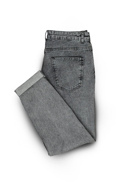 Photo jeans gris isolé sur fond blanc vue de dessus