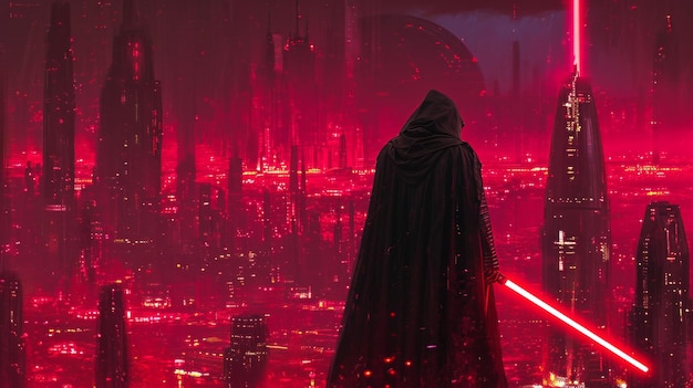 Un Jedi non identifié avec le sabre lumineux rouge