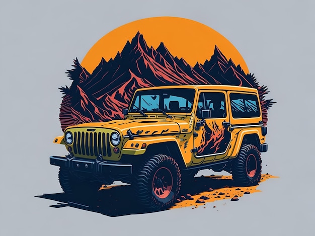 Une jeep avec un feu à l'avant