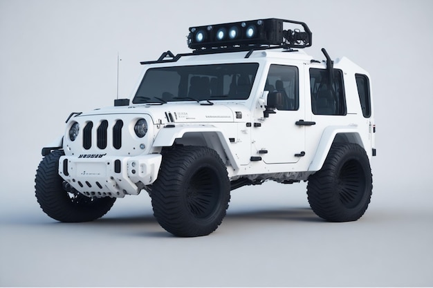 Un jeep wrangler blanc avec un rack sur le dessus