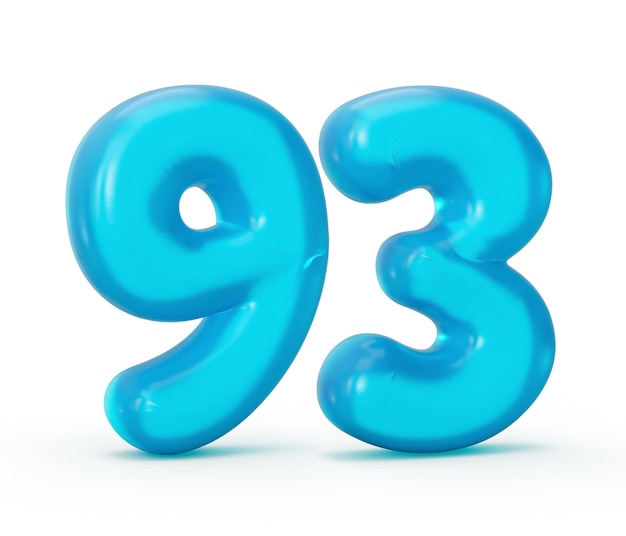 Jelly bleu chiffre 93 quatre-vingt-treize isolé sur fond blanc Jelly numéros alphabets colorés