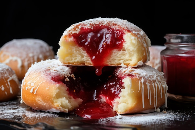 Photo jelly donuts sufganiyot, plat juif traditionnel en gros plan